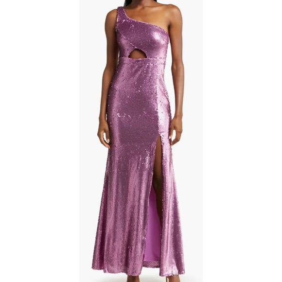 LULU'S  XS Pink Prom Perfect Cutout One-Shoulder Sequin Gown NEW B52 *flaw - Picture 1 of 15